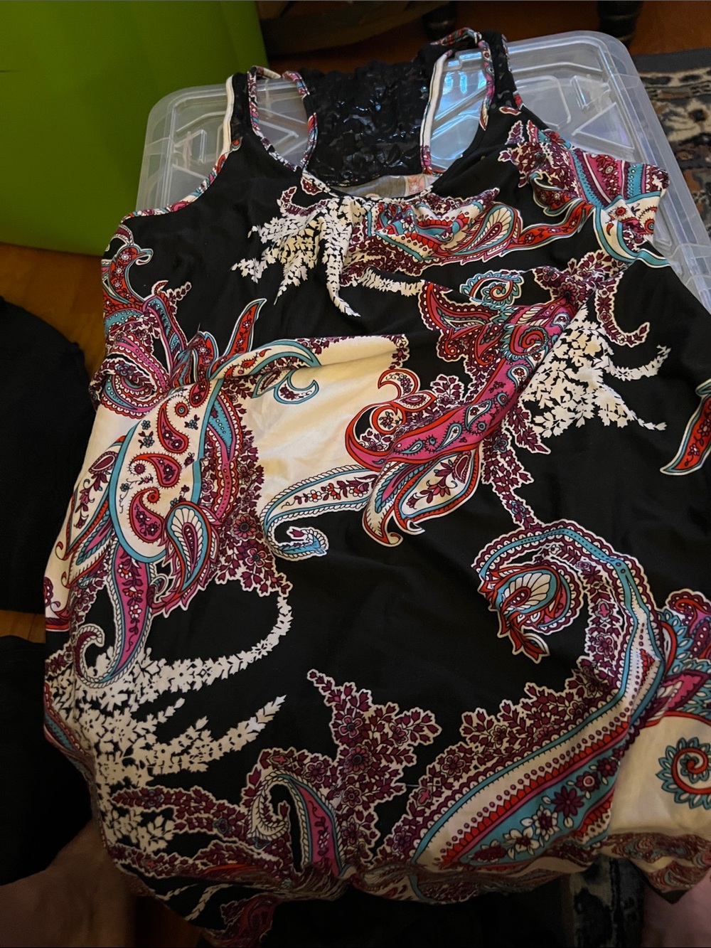 Secret Treasures Black Paisley Chemise with Pink, Teal & White Accents